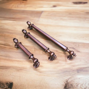 Copper Handle / Copper Cabinet Hardware / Copper Dresser Knobs / Brushed Brass Handle / Copper 3.7&#39; 5&#39; 6.3&#39; 7.5&#39; 8.8&#39; 10&#39; 12.6&#39; Metal Handle