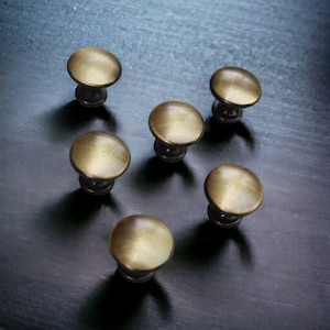 Mushroom Knob / Vintage Design , Brushed Metal , 0.98&#39;&#39; Diameter , for Kitchen , Bathroom , and Distressed Furniture / Brushed Brass Handle