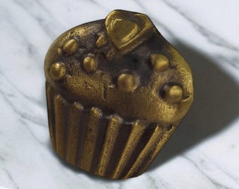 Handmade Brass Cupcake Drawer Knob: Whimsical Kitchen Cabinet Pull