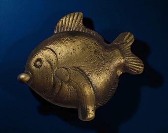 Solid Brass Fish Drawer Knob – Nautical Cabinet Handle – Handmade Animal Hardware