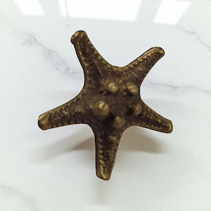 Brass Starfish Drawer Knob – Handmade Solid Brass Coastal Cabinet Pull – Sea Life Furniture Handle