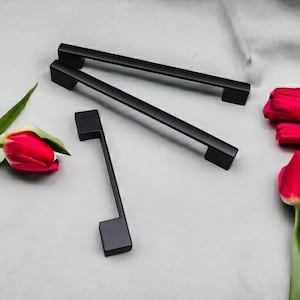 Black Cabinet Pulls , Modern Kitchen Hardware Pulls and Knobs , 96 mm 128 mm 160 mm 192 mm 224 mm 256 mm Black Cabinet Hardware