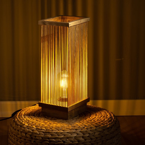 Unique Wood Lamp, Handmade Wood Bedside Lamp, Nightstand lamp, Bedroom Lamp,