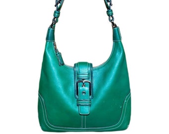 Vintage Coach Hampton Soho Buckle Shoulder Bag in RARE Kelly Green No. 7463