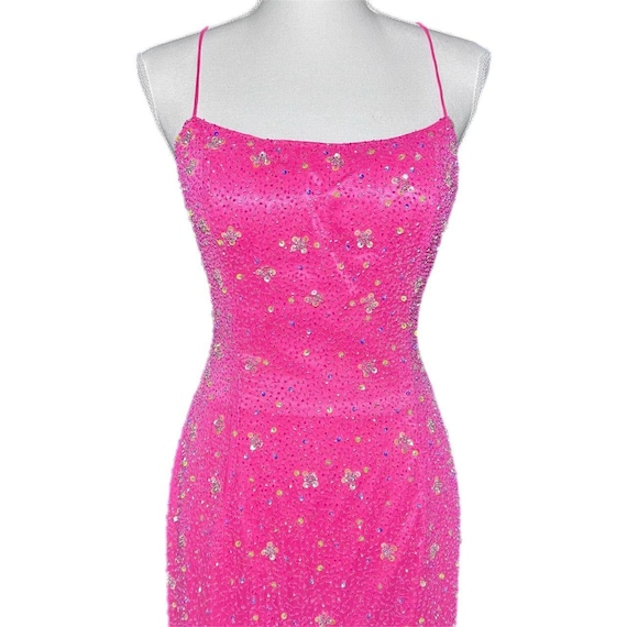 Vintage 100% Silk Hot Pink Barbiecore Beaded Prom… - image 2