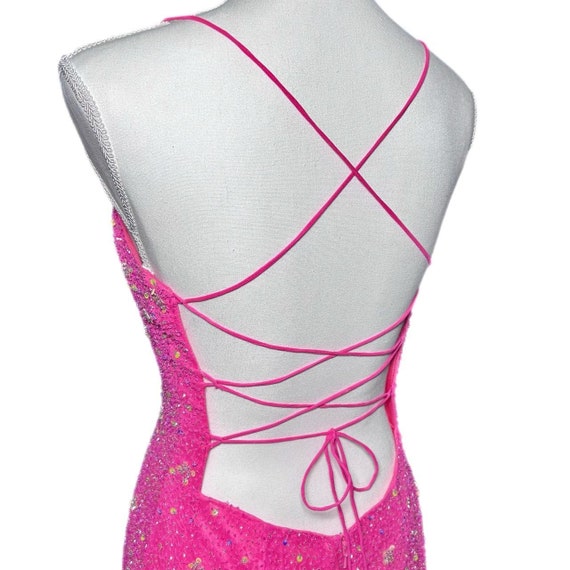 Vintage 100% Silk Hot Pink Barbiecore Beaded Prom… - image 3