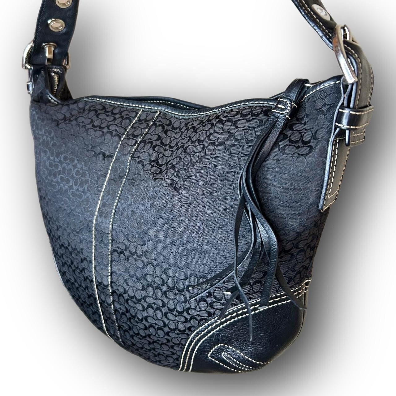 Coach Sateen Pochette Monogram Evening Bag Tan & Silver Small Handbag