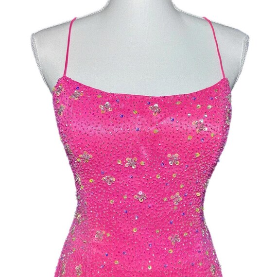 Vintage 100% Silk Hot Pink Barbiecore Beaded Prom… - image 4