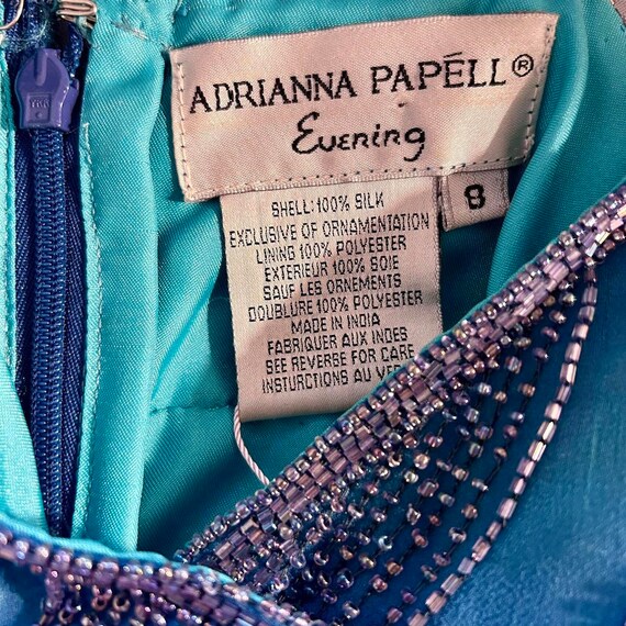 Vintage Adrianna Papell Evening 100% Silk Turquoi… - image 8