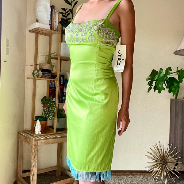Vintage Dark Green Bodycon Satin Beaded Prom Dress Long Evening Dress Y8557