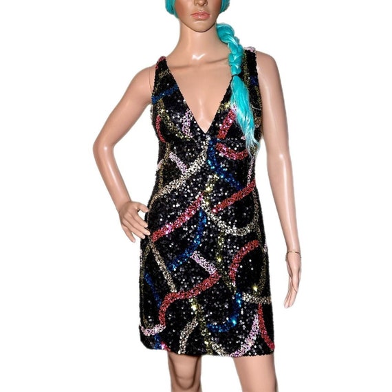 Vintage 80s 90s Scala 100 Silk Black W Multicolor Sequin Open Back Mini Cocktail Semi formal Dress Size Small Etsy UK