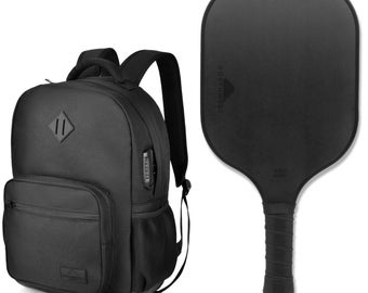 May include: Black backpack with a front pocket, side mesh pocket, and a combination lock. A black pickleball paddle with a textured grip is next to the backpack. Both items have the "Northwest" logo.