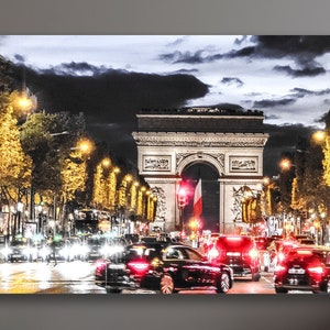 Champs Elysees Arc De Triomphe Monument Night Paris Landscape