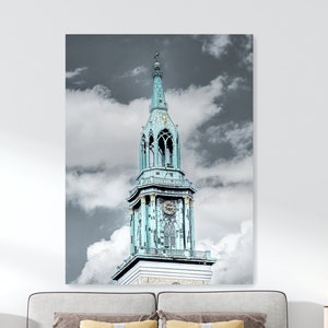 Azure Church Steeple with Clock Berlin Germany Landscape