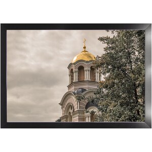 Bargain Frames | Golden Dome And Cross Closeup European Church Storm Clouds Riga Latvia