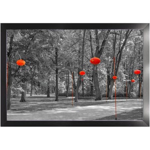 Bargain Frames | Red Chinese Lanterns In A Black And White Forest