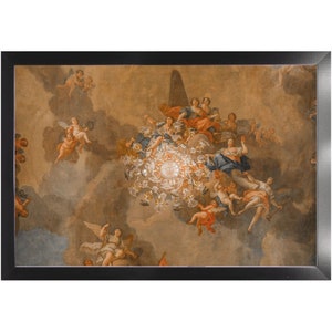 Bargain Frames | Crystal Chandelier Castle Ceiling Classic Painting Women and Cherubs
