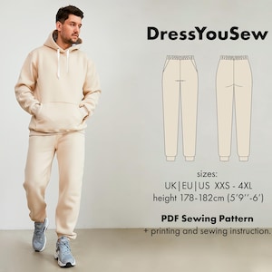 Relaxed joggers pattern, sewing digital PDF pattern, sizes XXS- 4XL, height 178-182cm.