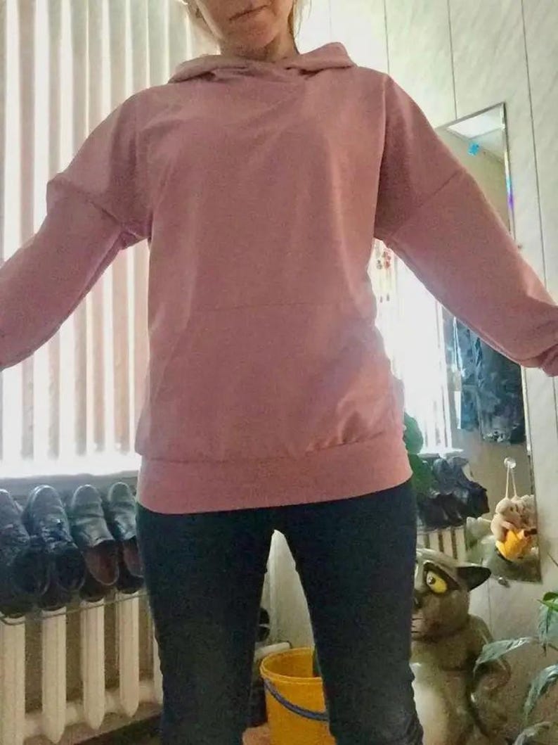 Hoodie Sewing Pattern PDF | Womens Kangaroo Pocket Pullover Hoodie | Hood with Cuffs | UK6-26 | EU34-54 | US2-22 image 12