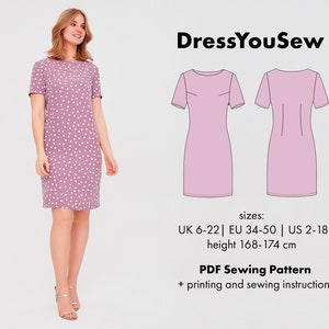 Dress pattern, sewing digital PDF pattern, sizes UK6-22, EU 34-50, US2-18, height 168-174cm
