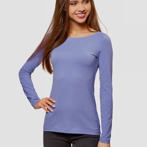 Molde em PDF para blusa de manga comprida | Camiseta clássica ajustada com gola redonda | Mangas inseridas com acabamento em viés | Tamanhos: UK 6-24 | EU 34-52 | US 2-20