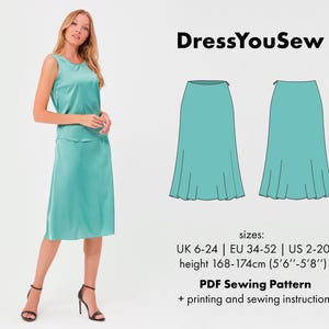 Skirt pattern. Women’s bell-shaped skirt, sewing digital PDF pattern, sizes UK6-24, EU34-52, US2-20.