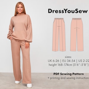 Women&#39;s trousers pattern, PDF digital sewing pattern, sizes UK6-26, EU34-54, US2-22.