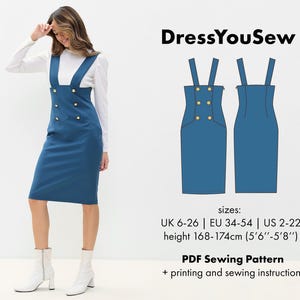The skirt pattern, Straight-cut jumper skirt pattern, sewing digital PDF pattern, sizes UK6-26, EU34-54, US2-22.