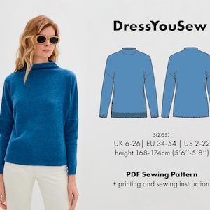 Women&#39;s sweatshirt. Sweatshirt woollen knit jumper-sweatshirt  sewing pattern digital PDF, sizes UK6-26, EU34-54, US2-22