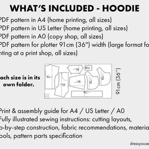 Hoodie Sewing Pattern PDF | Womens Kangaroo Pocket Pullover Hoodie | Hood with Cuffs | UK6-26 | EU34-54 | US2-22 image 5
