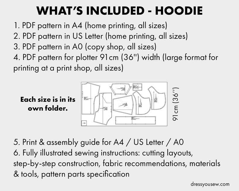 Hoodie Sewing Pattern PDF | Womens Kangaroo Pocket Pullover Hoodie | Hood with Cuffs | UK6-26 | EU34-54 | US2-22 image 5
