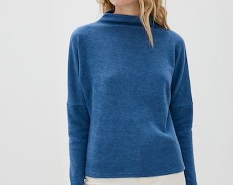 Womens Sweatshirt Sewing Pattern PDF | Oversized Wool Knit Jumper | Stand Collar with Side Slits | UK6-26 | EU34-54 | US2-22
