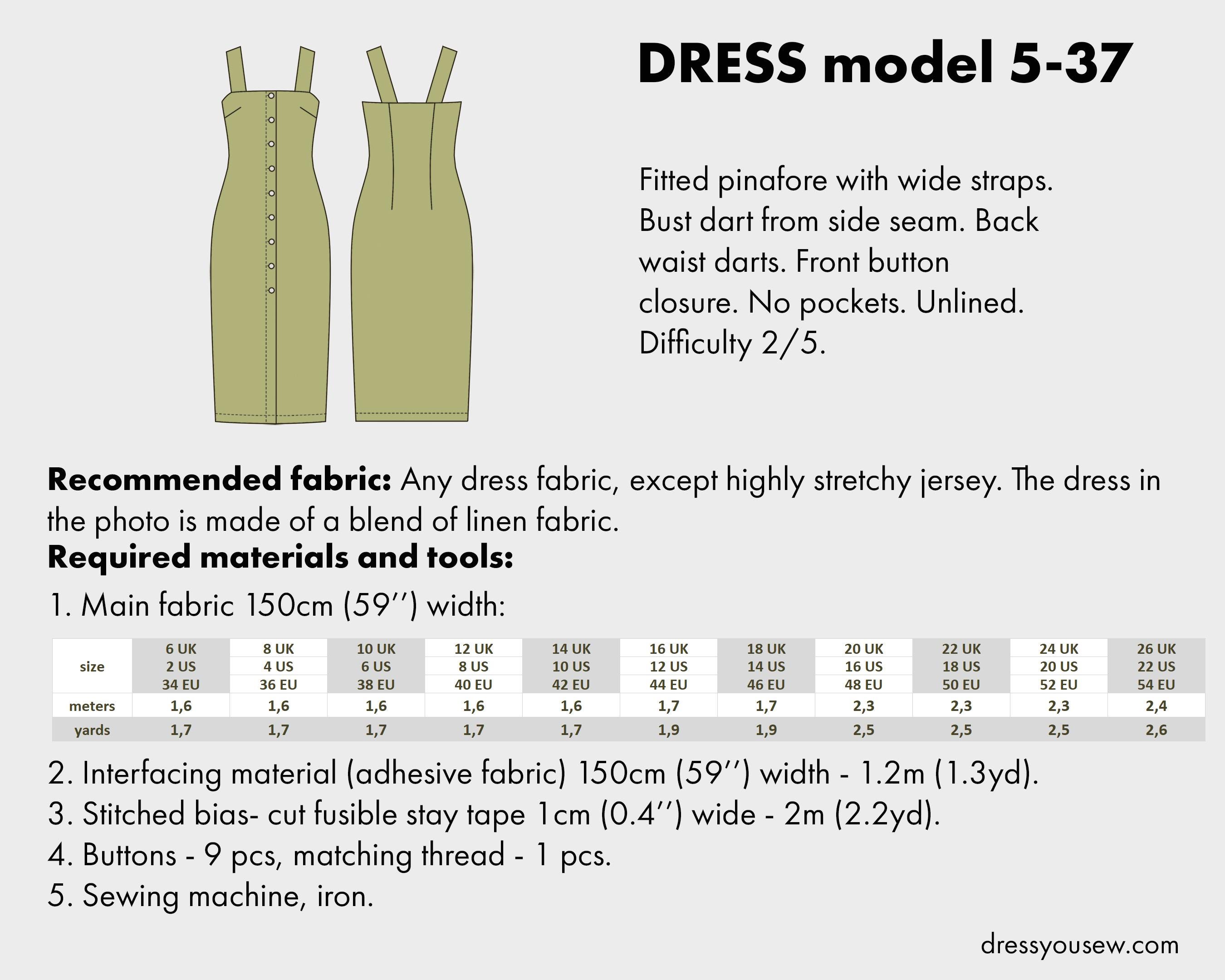 Dress Pattern. Fitted Pinafore With Wide Straps Sewing Digital PDF Pattern,  Sizes UK6-26, EU 34-54, US2-22, Height 168-174cm. - Etsy