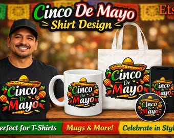 Cinco De Mayo PNG Design, Mexican Fiesta Sombrero Maracas Graphic (Digital Download)