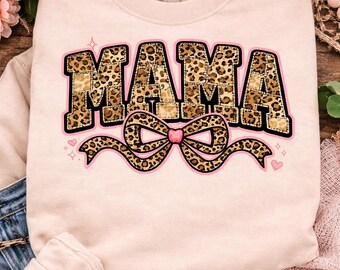Mama Leopard Bow PNG, Mother's Day Sublimation Graphic (Digital Download)