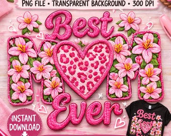 Floral Mom PNG, Mother's Day Shirt Design, Pink Cheetah Heart Graphic (Digital Download)