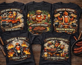 Funny Grilling Hot Dog Shirt Design Bundle BBQ Summer Cookout Digital Download PNG