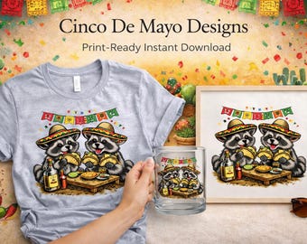 Cinco De Mayo Raccoon Shirt Design, Funny Fiesta Taco PNG (Instant Download)