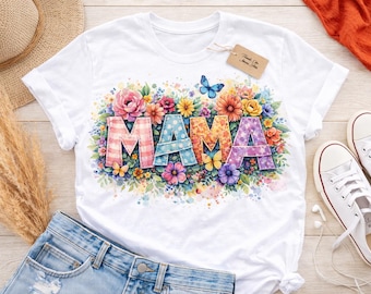 Watercolor Patchwork Mama Design, Floral Mother's Day Shirt Graphic (PNG Download)