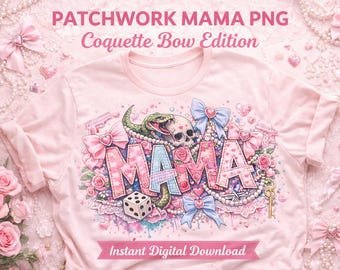 Patchwork Mama PNG, Coquette Skull Snake Design (Digital Download)