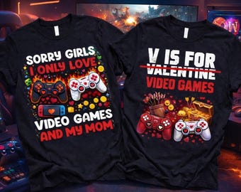 Funny Gamer Valentine PNG Bundle | Video Game Shirt Designs (Digital Download)