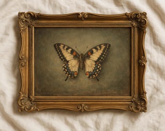 Vintage Butterfly Art Print, Antique Insect Illustration, Dark Moody Insect Wall Art, Sage Green Country Farmhouse Decor (Digital Download)
