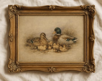 Vintage Duck Wall Art Print, Antique Mallard Art, Muted Cottagecore Decor, Moody Rustic Farmhouse Print (Digital Download)