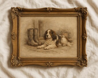 Vintage Hunting Dog Art Print, Antique Style Illustration, Muted Wall Art, Country Farmhouse Decor, Cottagecore Print (Digital Download)