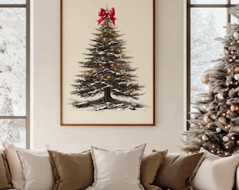 Vintage Christmas Tree Print, Holiday Wall Art, Christmas Decor printable art, Festive Vintage Tree Printable Wall Art, Digital Download
