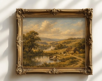 Vintage Countryside Wall Art Print, Antique Landscape Art, Muted Cottagecore Decor, Moody Rustic Farmhouse Print (Digital Download)