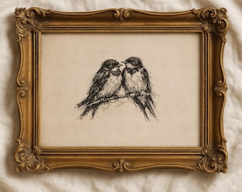 Vintage Swallow Bird Sketch Print, Minimalist Nature Line Drawing, Cottagecore Decor Printable, Rustic Farmhouse Art (Digital Download)