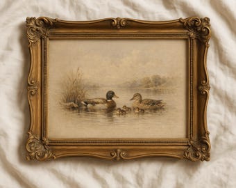 Vintage Duck Wall Art Print, Antique Mallard Art, Muted Cottagecore Decor, Moody Rustic Farmhouse Print (Digital Download)