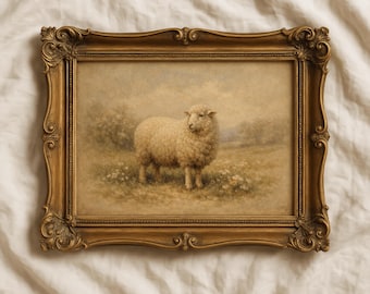 Vintage Sheep Art Print, Antique Nature Illustration, Cottagecore Nursery Decor, Neutral Country Farmhouse Decor (Digital Download)