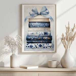 Blue Floral Chinoiserie Book Print: Vintage Library Wall Art (Digital Download)